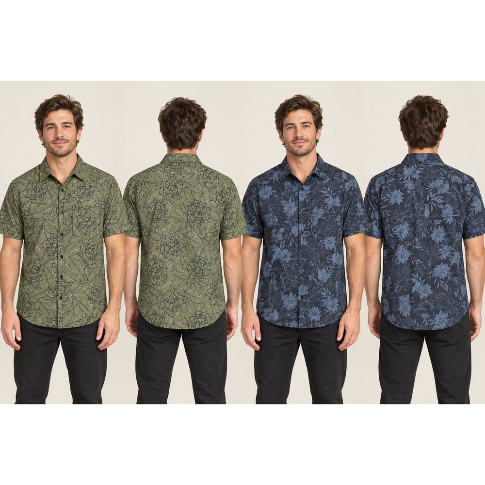 Ezekiel Shirt Mens Large Green Navy Blue Floral Cotton Button Up Set of 2